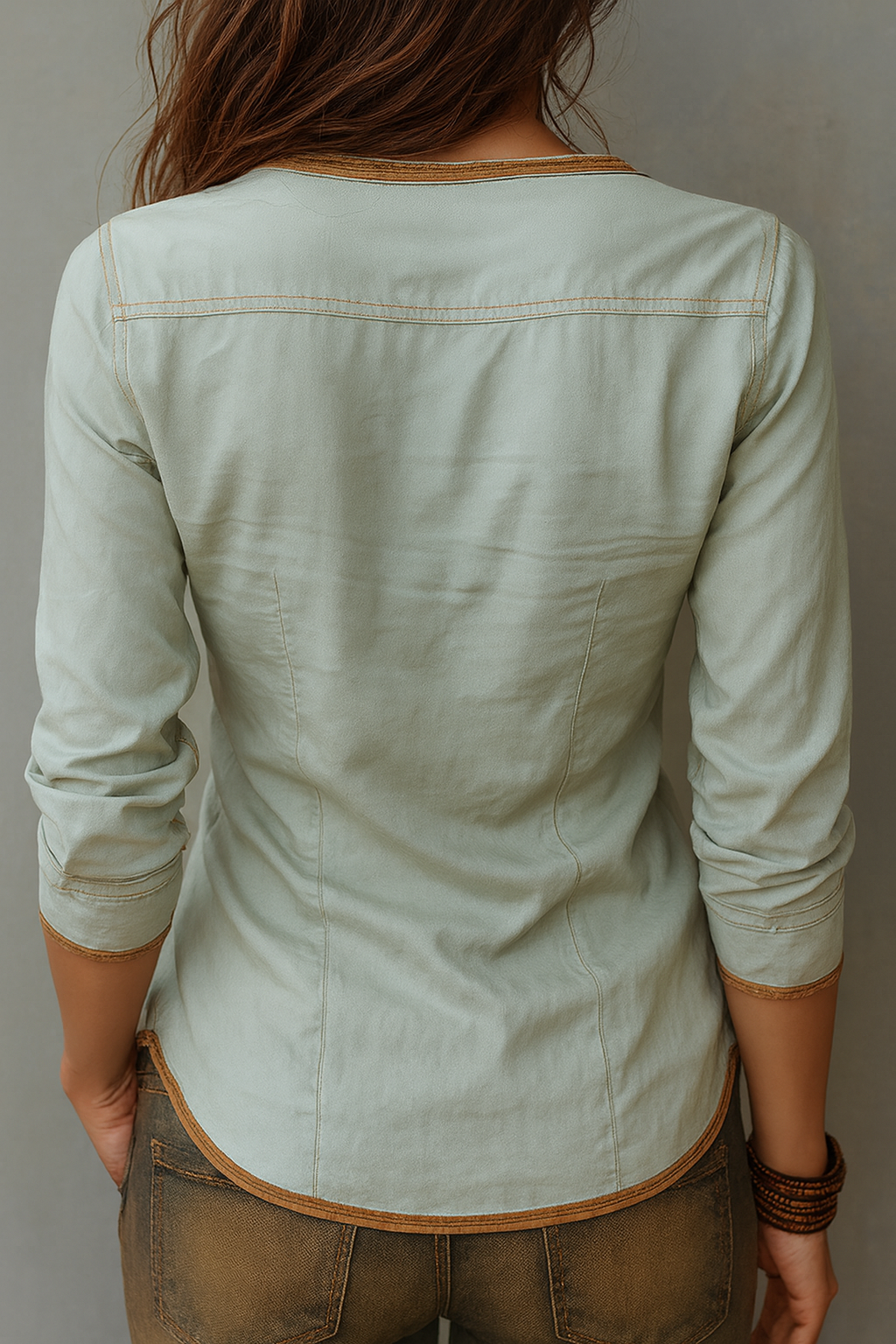 Inéalondon™ | Henley Collar Denim Blouse