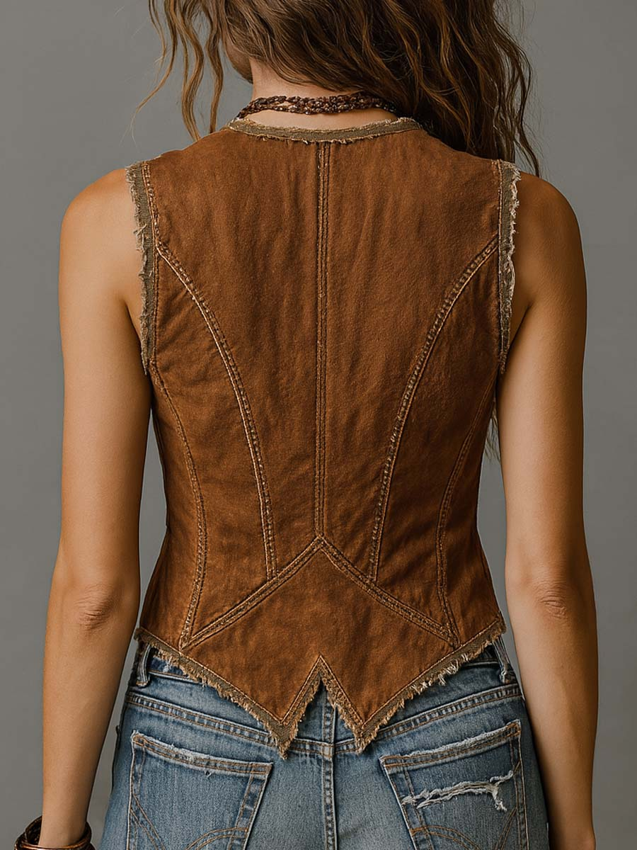 Inéalondon™ | Brass Button Stitching Vest