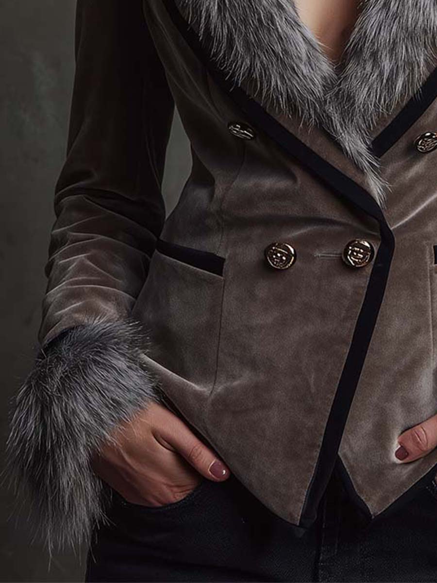 Inéalondon™ | Blazer With Faux Fur Collar & Cuffs