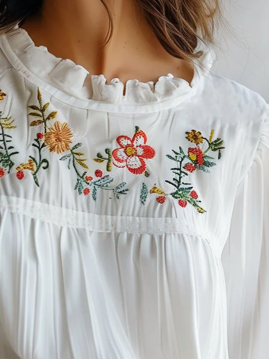 Inéalondon™ | White Embroidered Blouse