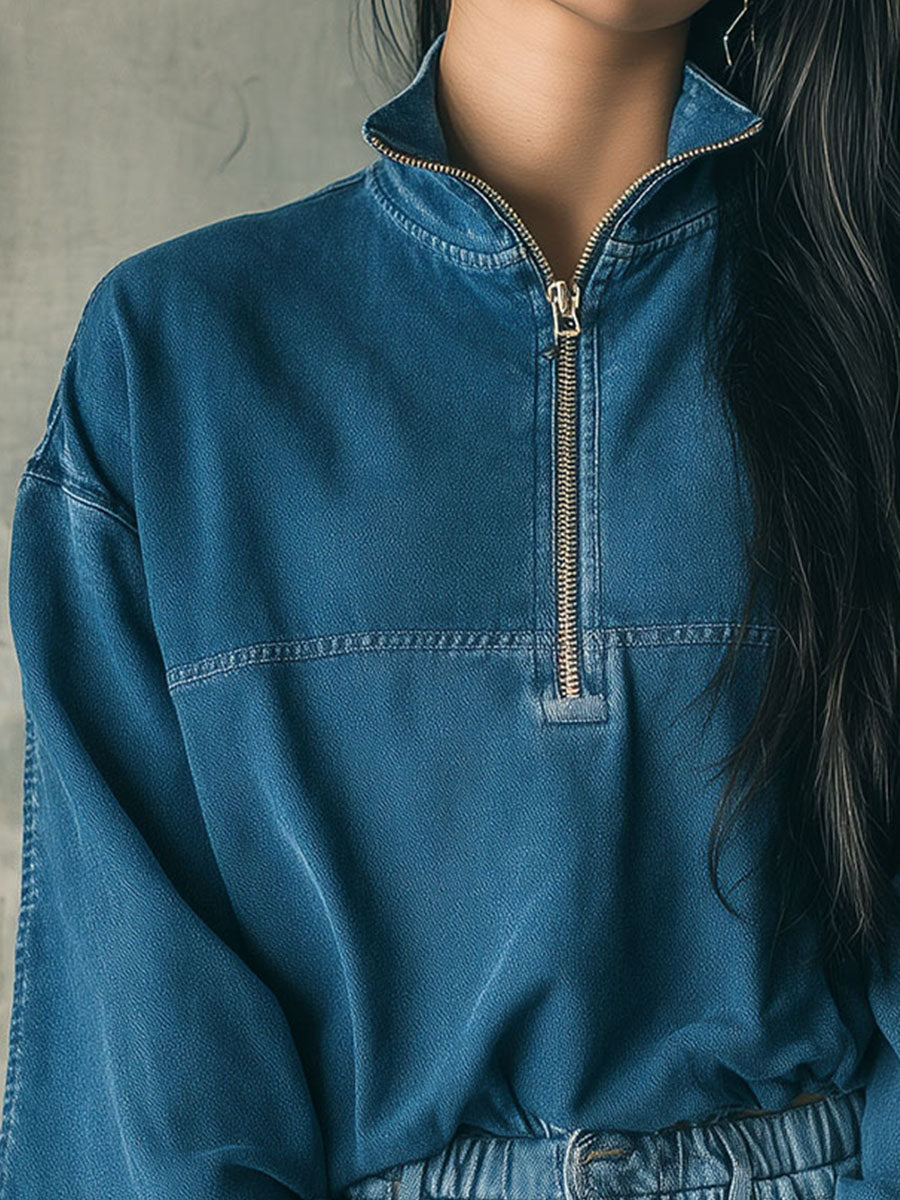 Inéalondon™ | Denim Pullover Sweatshirt