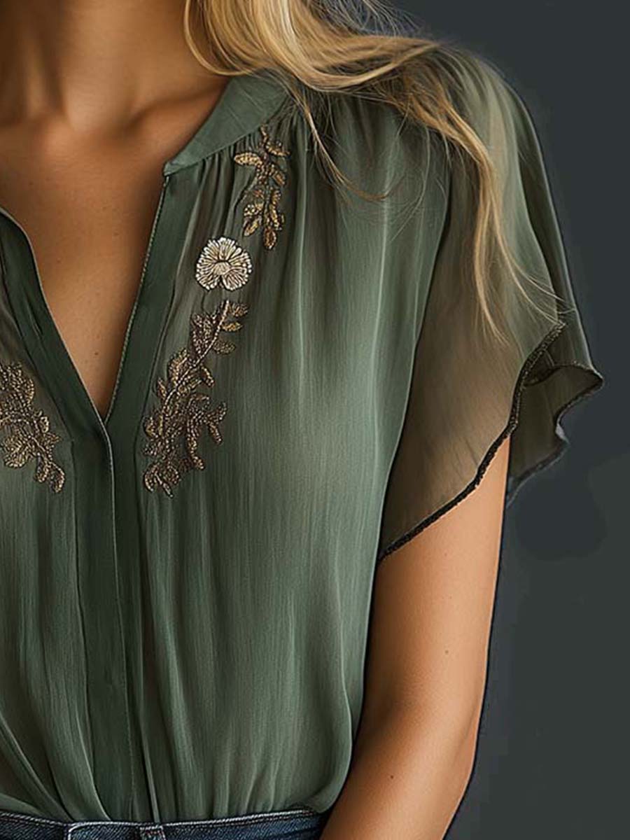 Inéalondon™ | Chiffon Short Sleeve Shirt