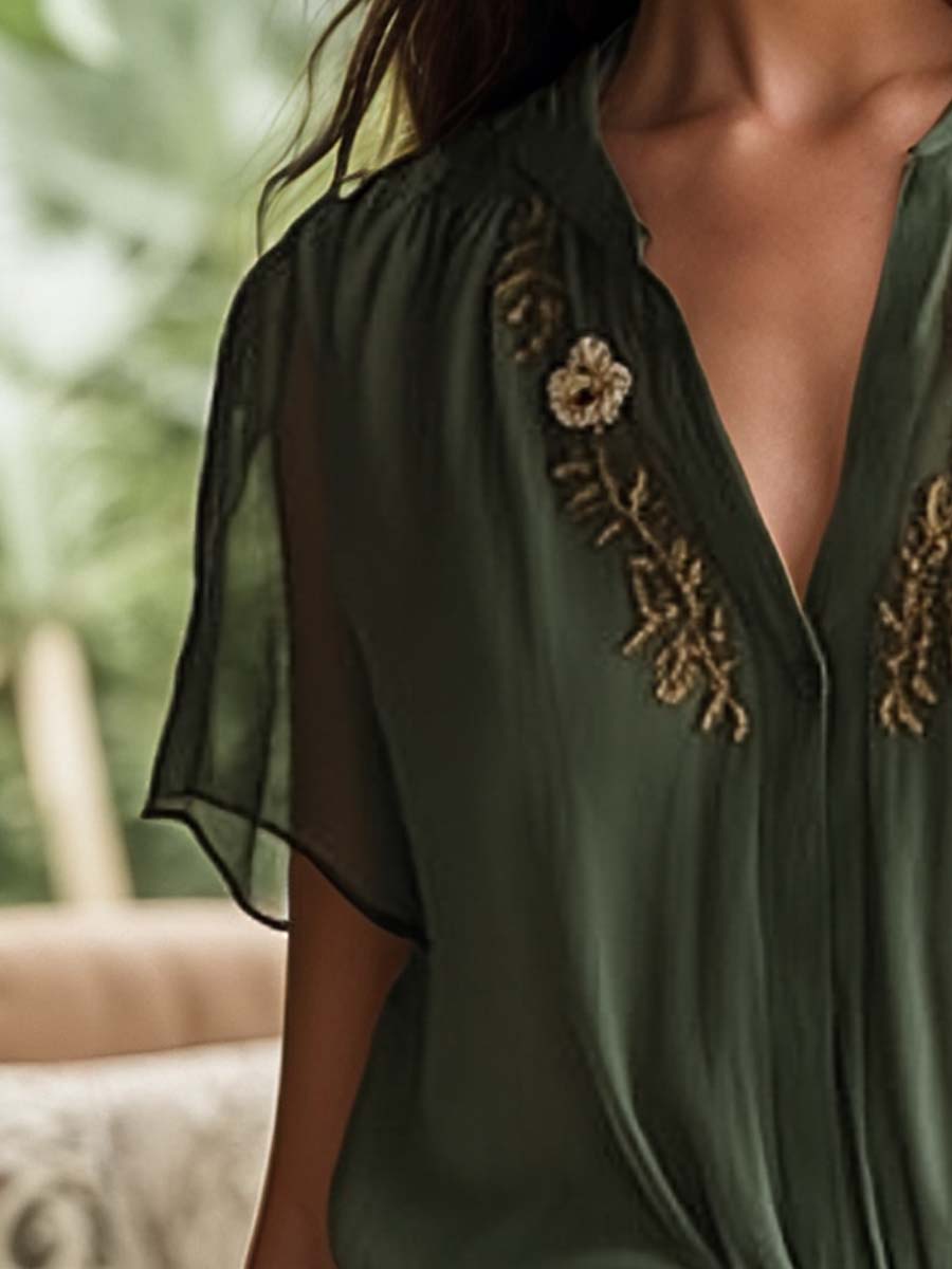 Inéalondon™ | Chiffon Short Sleeve Shirt