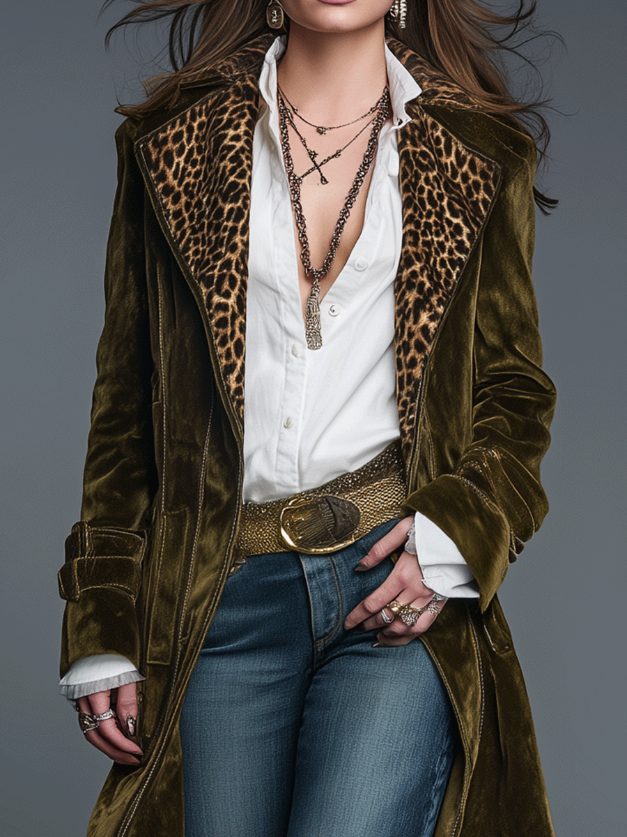 Inéalondon™ | Leopard Lapel Long Coat