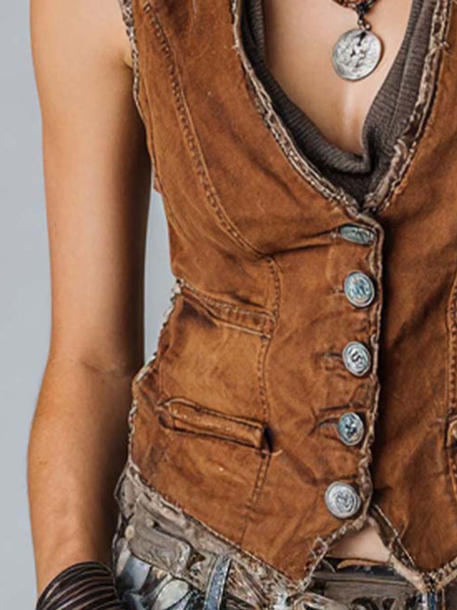 Inéalondon™ | Brass Button Stitching Vest