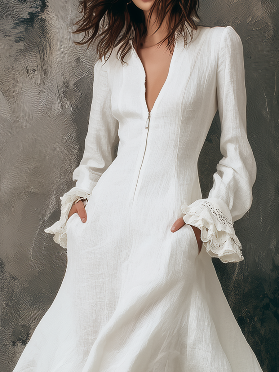 Inéalondon™ | Ruffle Cuffs Midi Dress