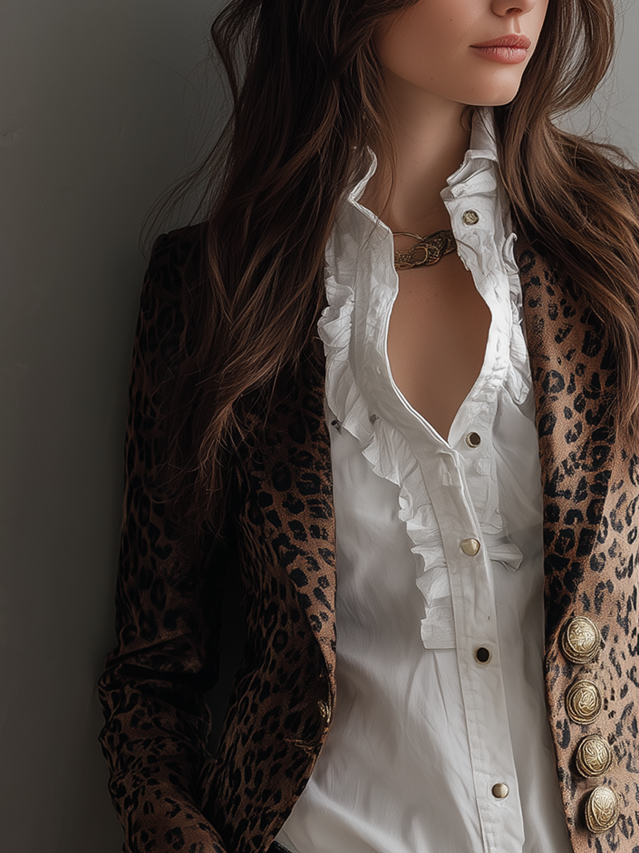 Inéalondon™ | Leopard Print Long-sleeved Blazer