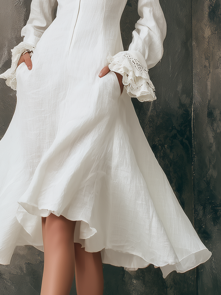 Inéalondon™ | Ruffle Cuffs Midi Dress