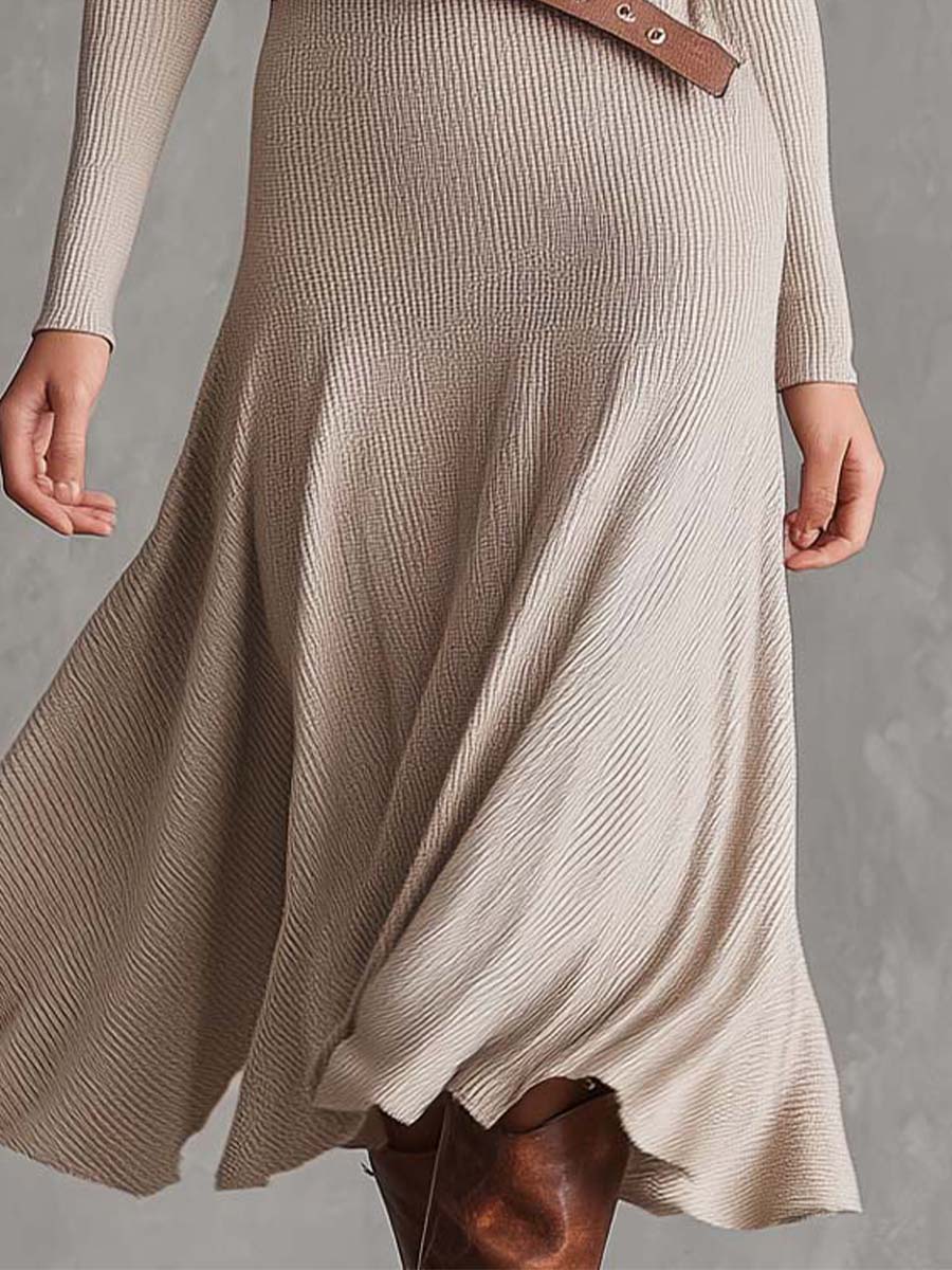 Inéalondon™ | Knit Midi Dress With Belt