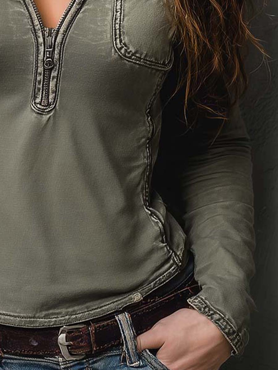 Inéalondon™ | Washed Green Zip-Up Top