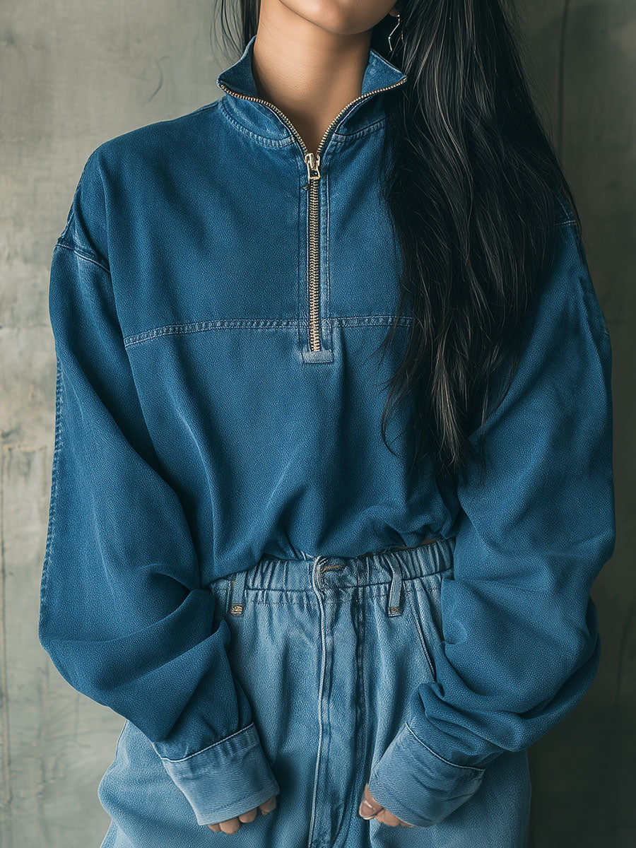 Inéalondon™ | Denim Pullover Sweatshirt