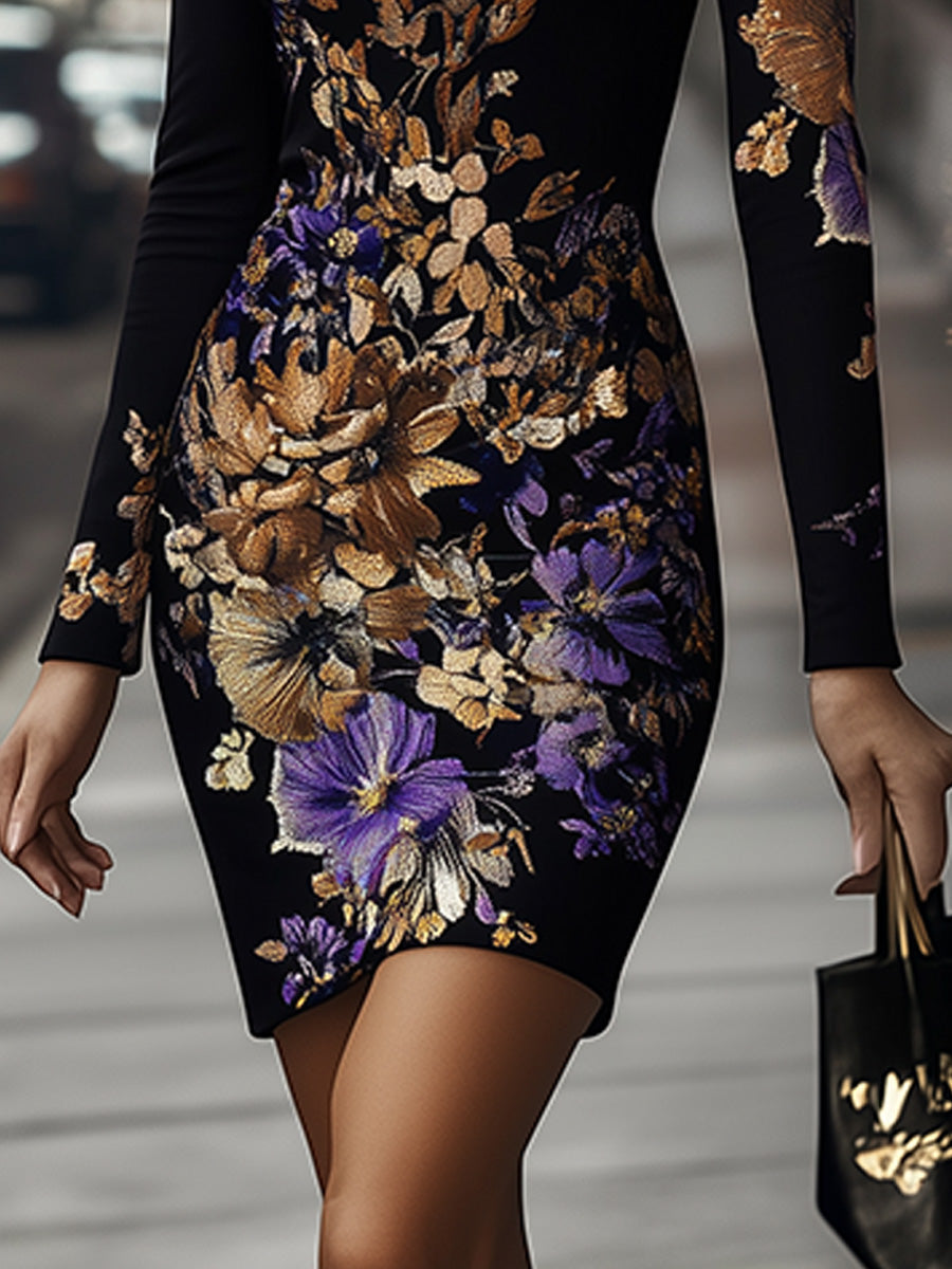Inéalondon™ | Floral Long Sleeve Bodycon Dress