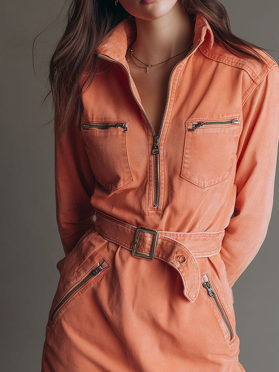 Inéalondon™ | Belted Shirt Denim Dress