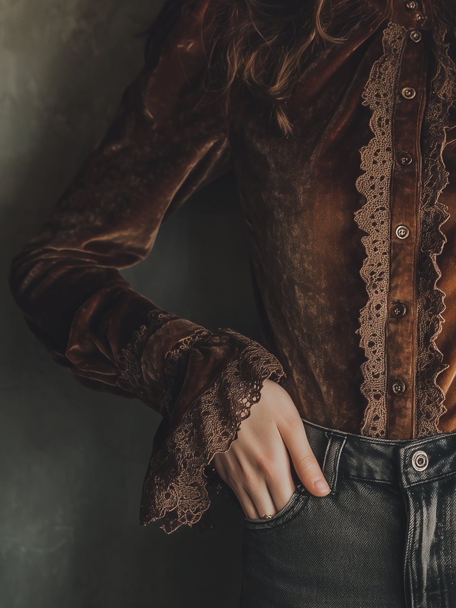 Inéalondon™ | Cuffs Poly Velvet Blouse