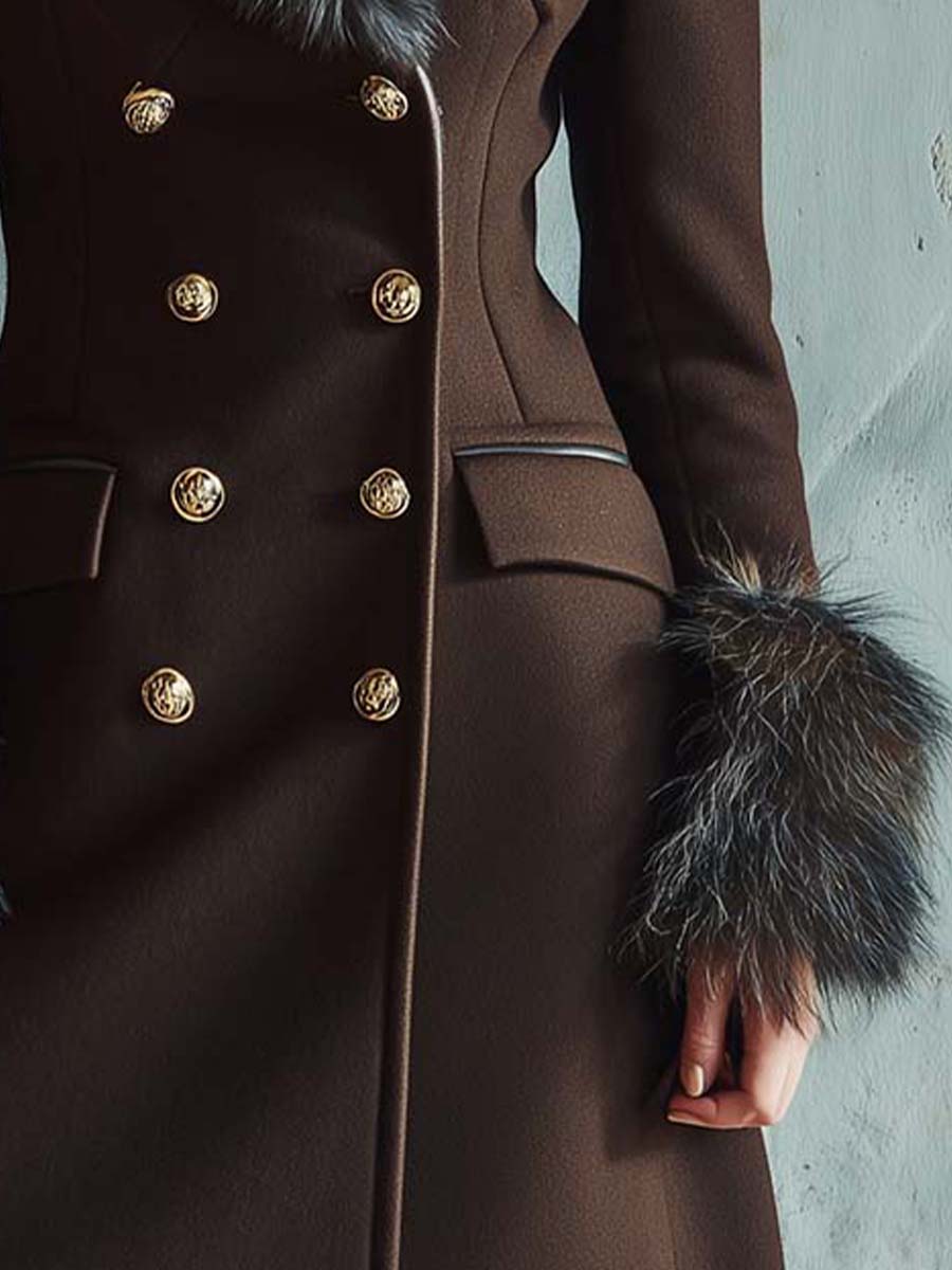 Inéalondon™ | Wool Blend Long Coat With Faux Fur Collar