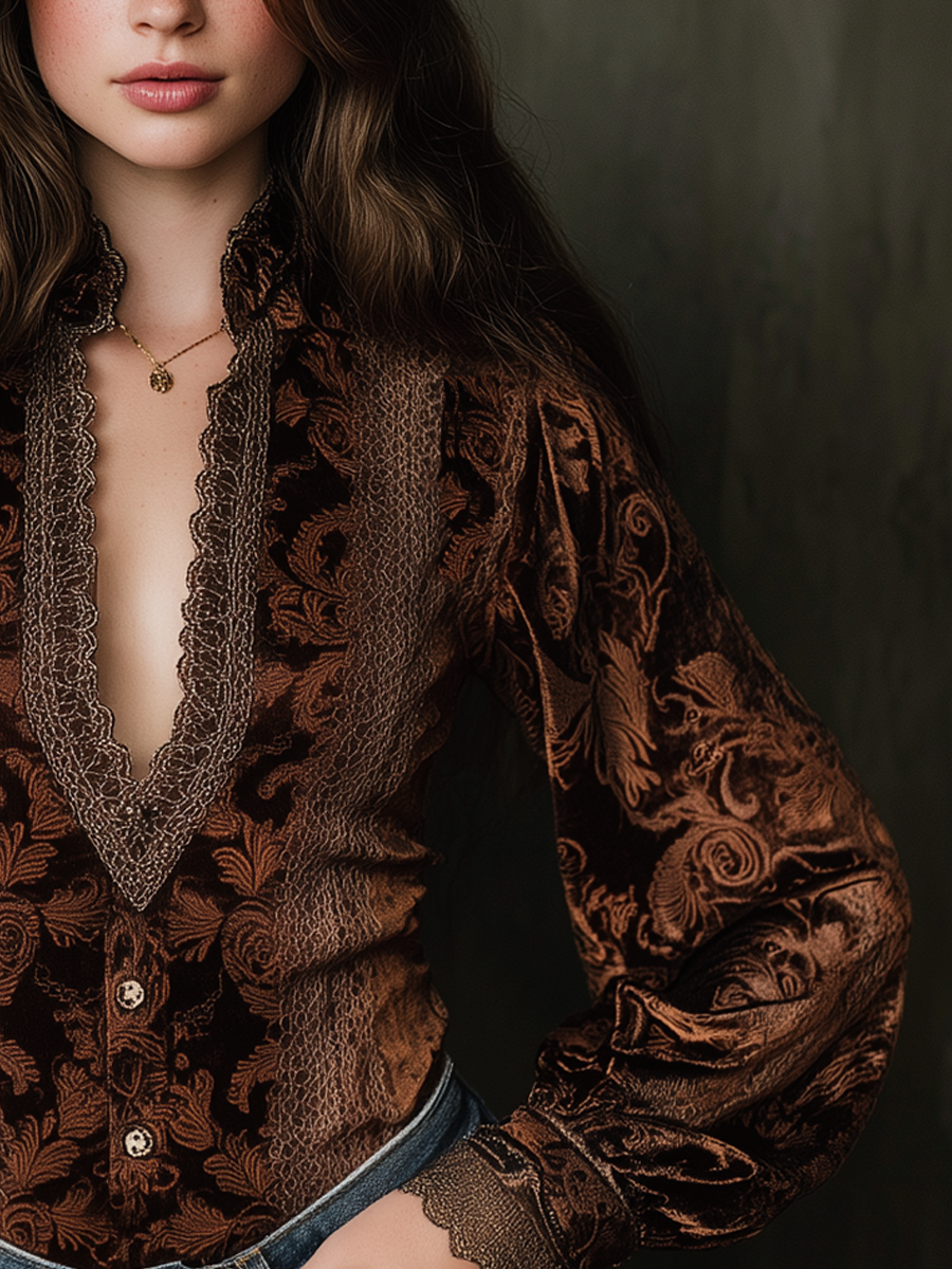 Inéalondon™ | Trim Poly Velvet Blouse