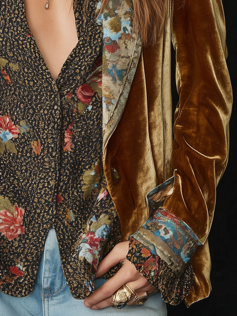 Inéalondon™ | Floral Print Patchwork Blazer