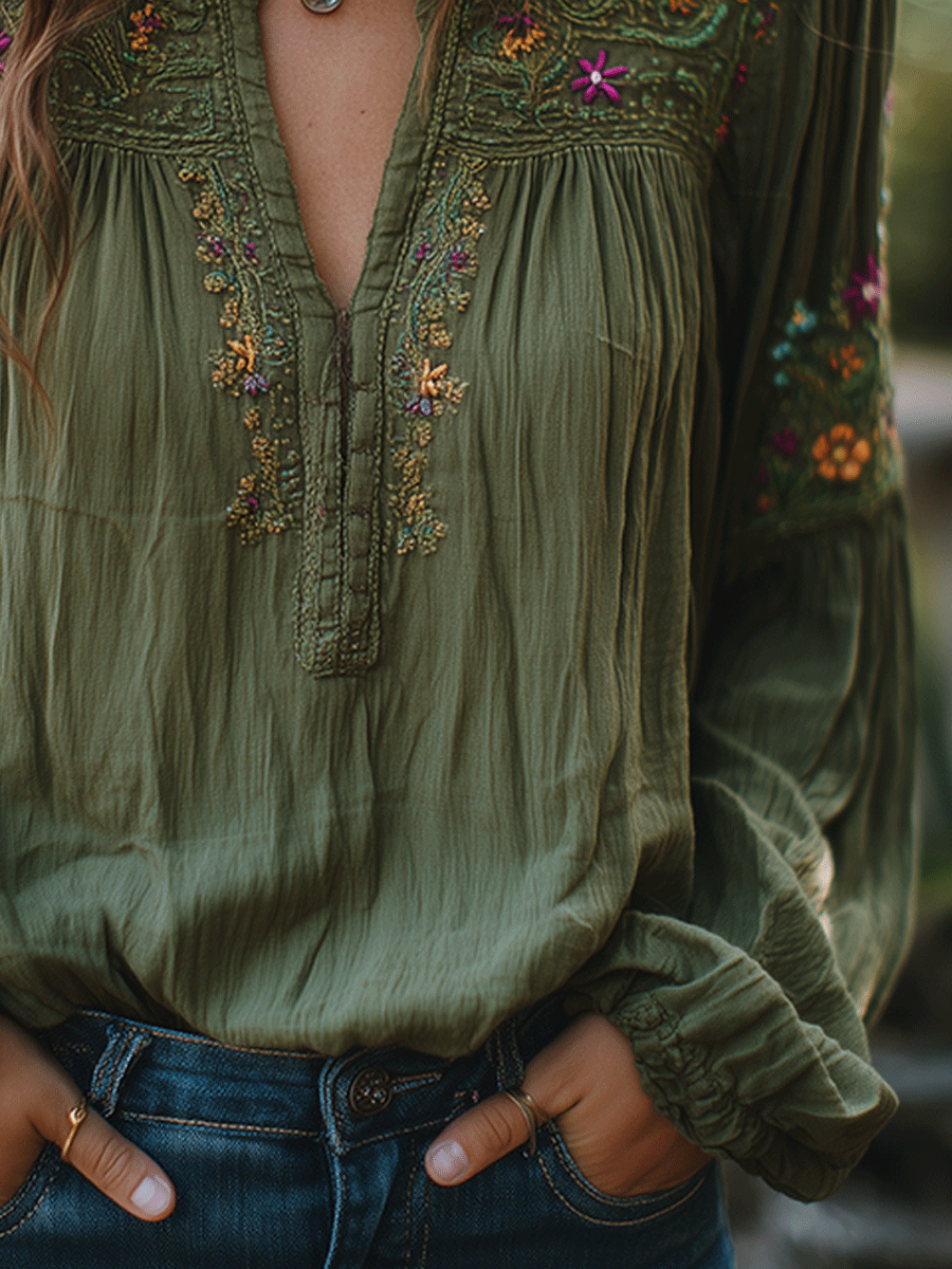 Inéalondon™ | Cotton Olive Green Shirt
