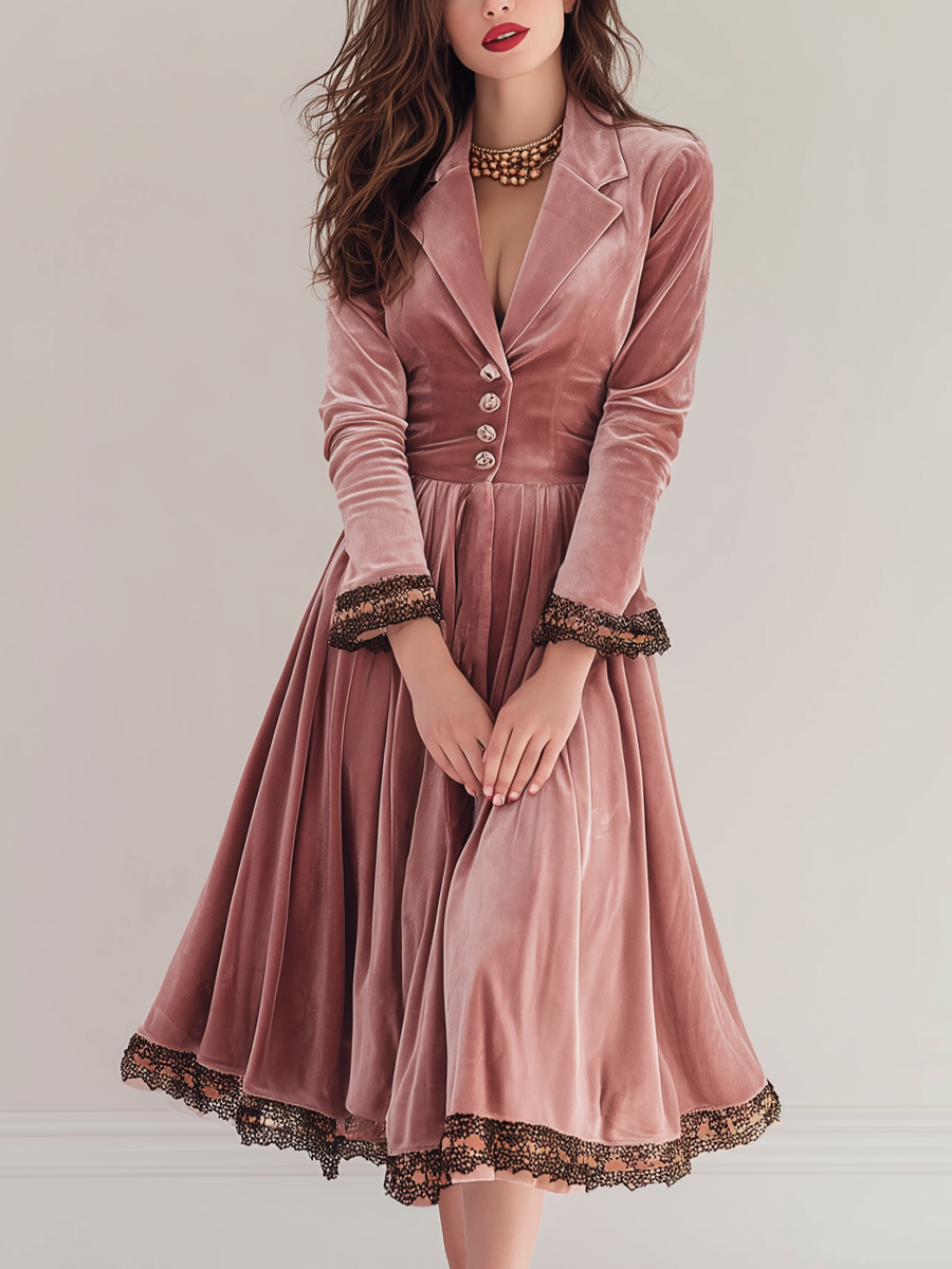 Inéalondon™ | Polyester Velvet Midi Dress