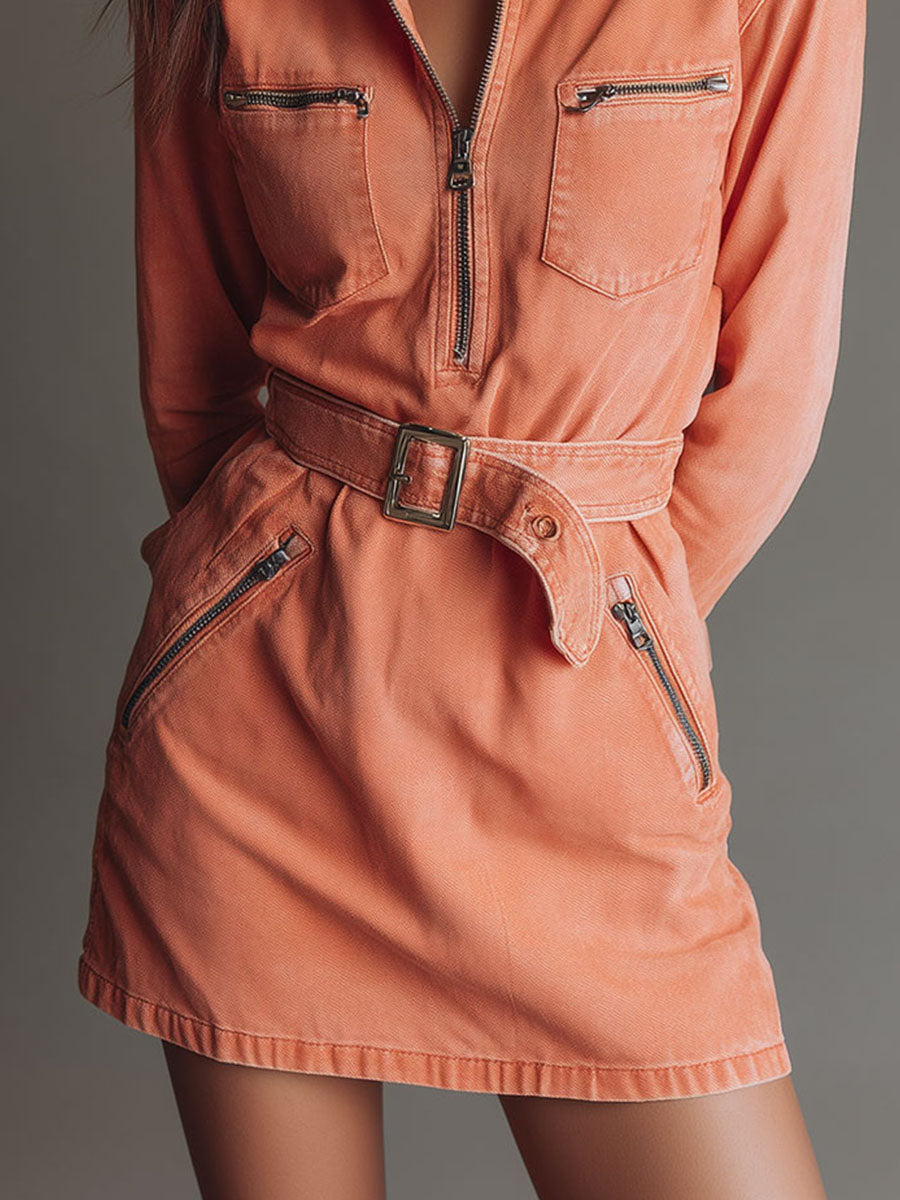 Inéalondon™ | Belted Shirt Denim Dress