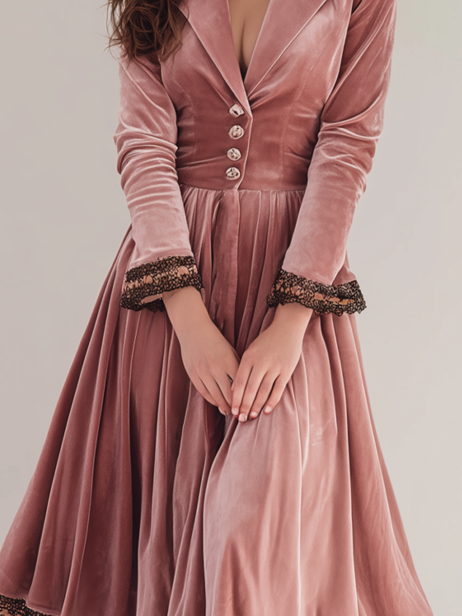 Inéalondon™ | Polyester Velvet Midi Dress