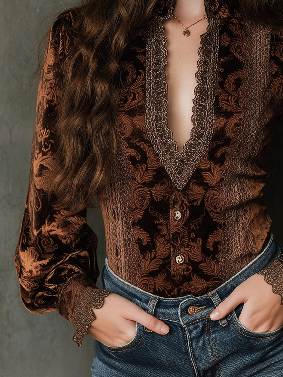 Inéalondon™ | Trim Poly Velvet Blouse