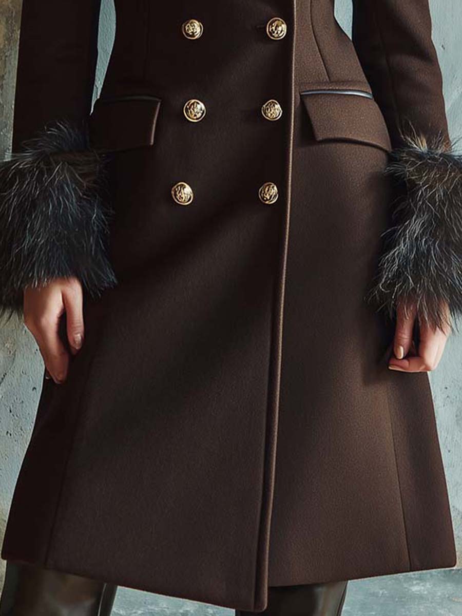 Inéalondon™ | Wool Blend Long Coat With Faux Fur Collar