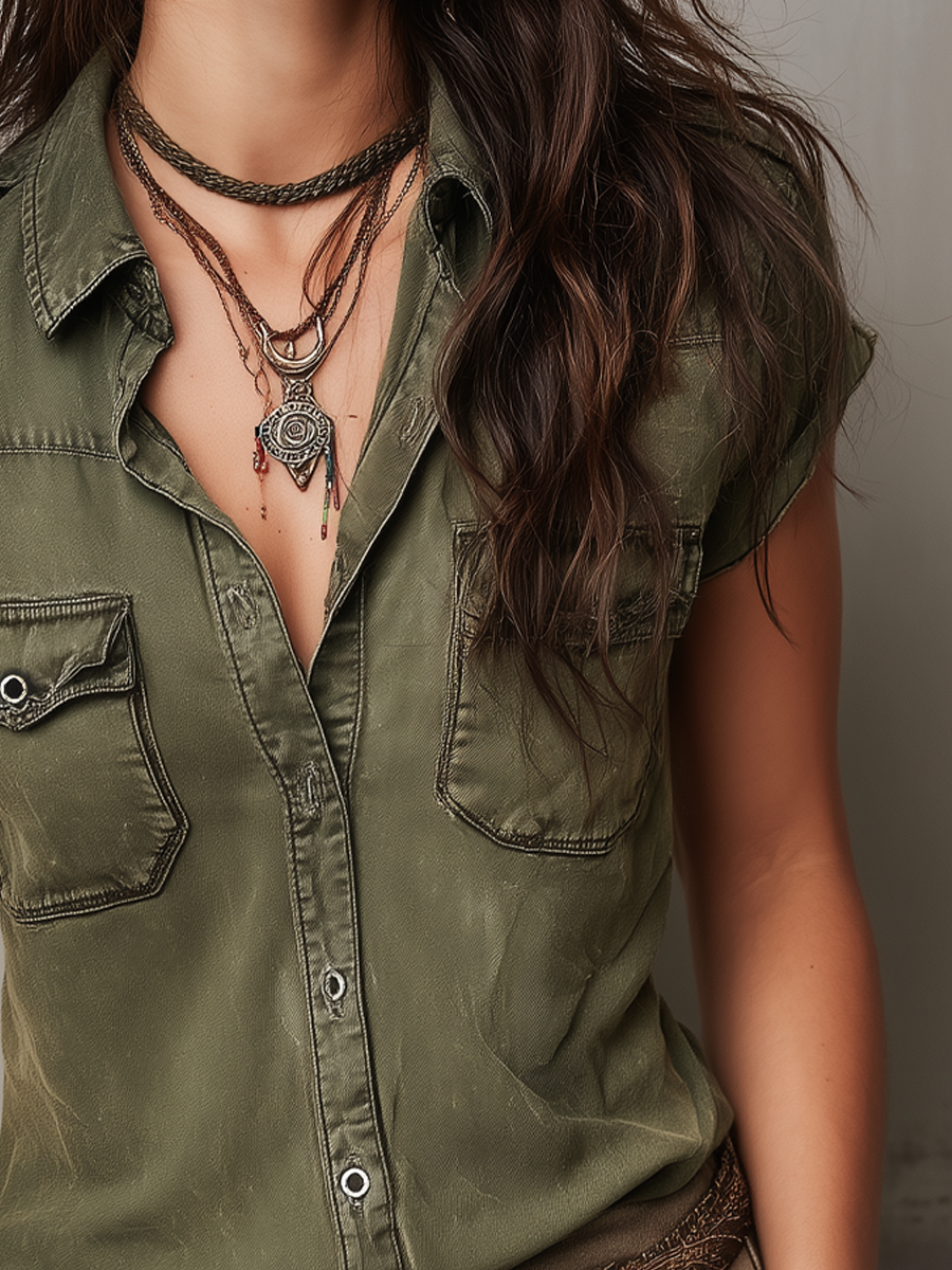 Inéalondon™ | Sleeve Denim Blouse