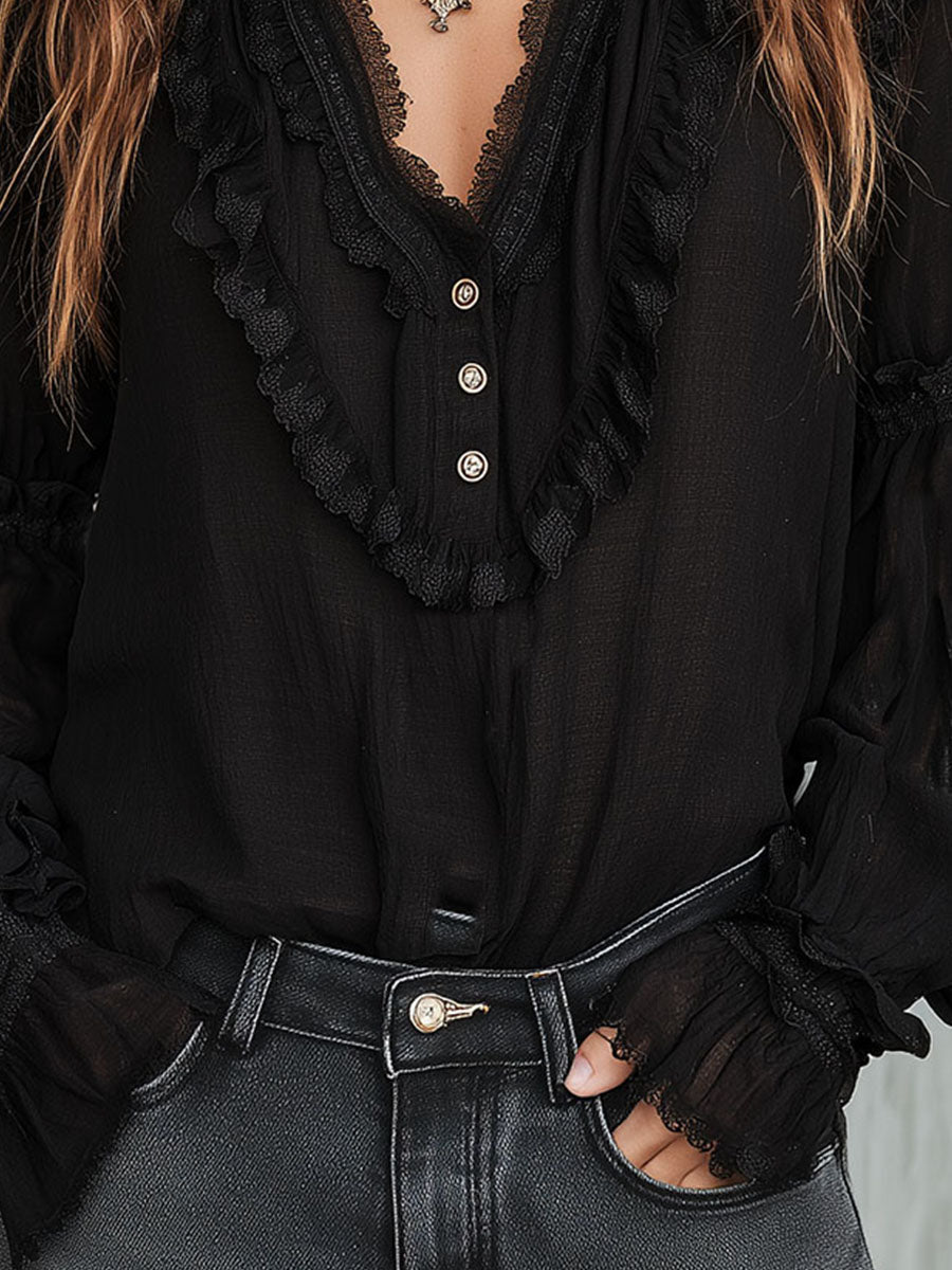 Inéalondon™ | Sleeve Blouse With Lace Trim