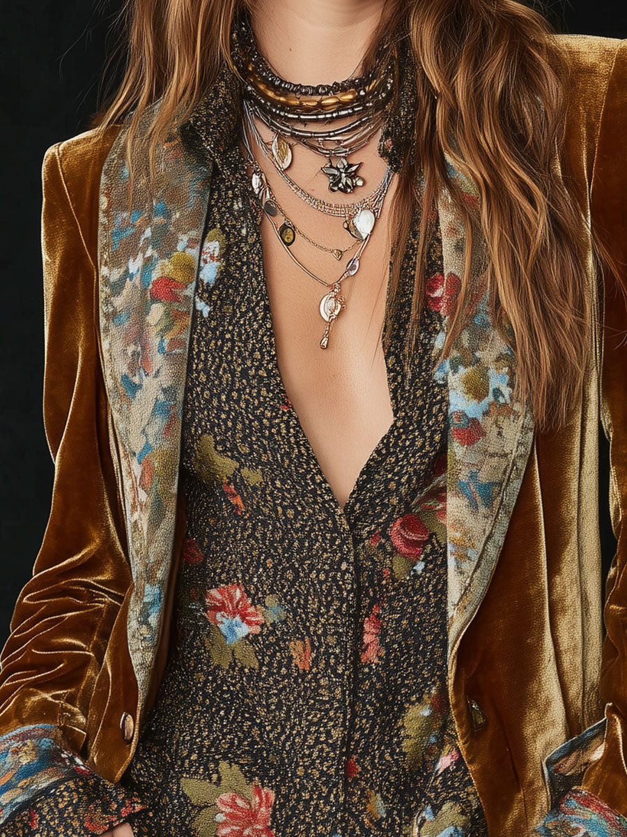 Inéalondon™ | Floral Print Patchwork Blazer