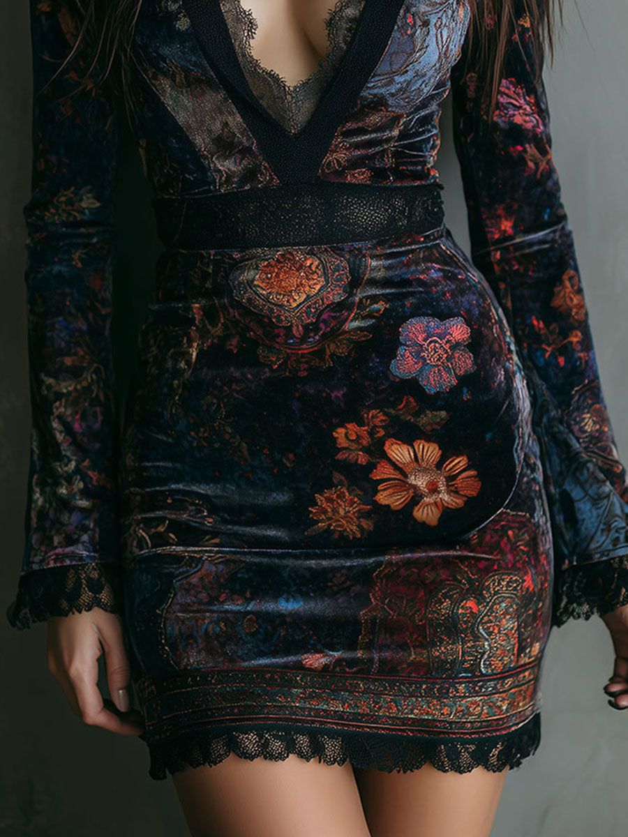 Inéalondon™ | Bodycon Mini Dress With Lace Trim