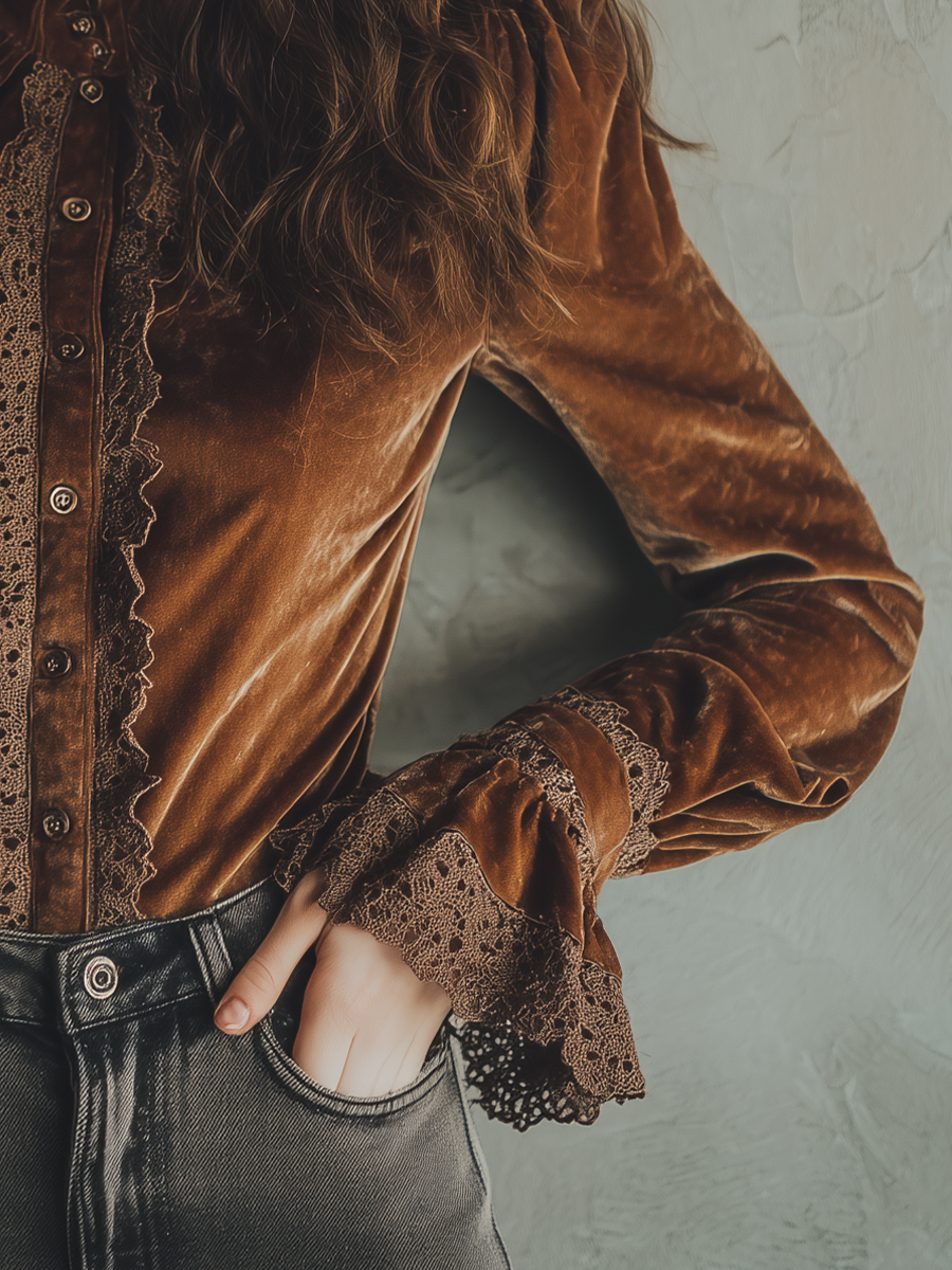 Inéalondon™ | Cuffs Poly Velvet Blouse