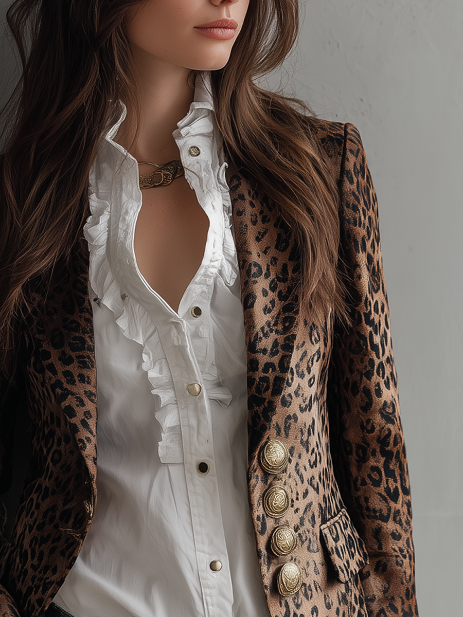 Inéalondon™ | Leopard Print Long-sleeved Blazer