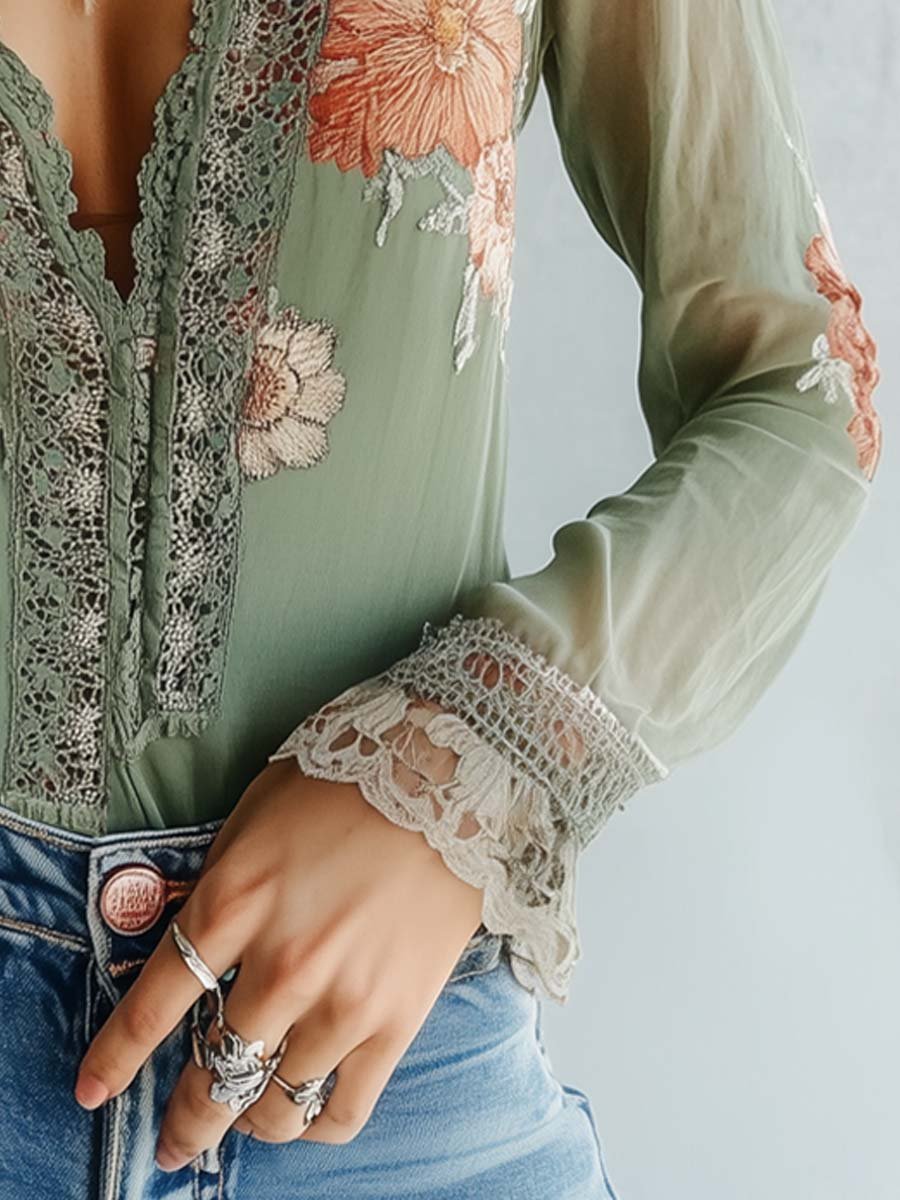 Inéalondon™ | Printed Lace Blouse