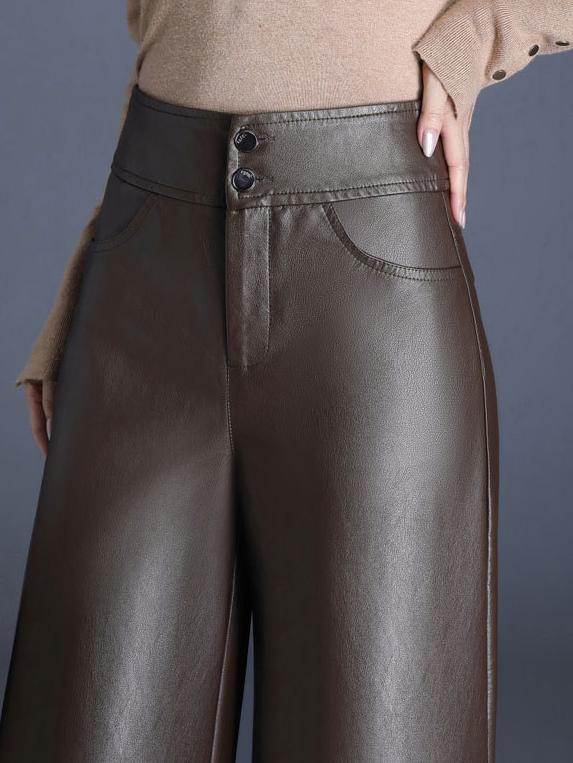 Inéalondon™ | Wide-leg Leather Pants