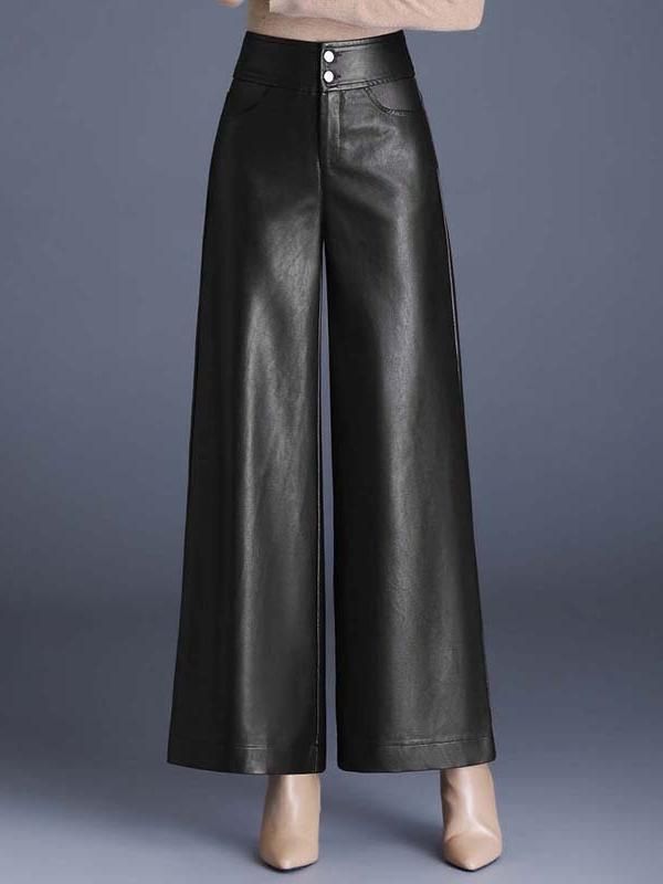 Inéalondon™ | Wide-leg Leather Pants
