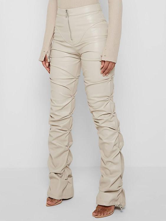 Inéalondon™ | Pleated Slim Leather Pants