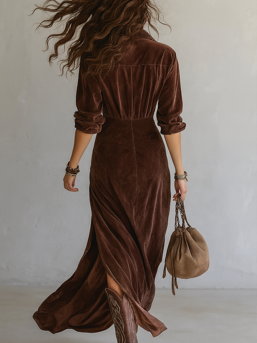 Inéalondon™ | Pleated Velvet Midi Dress