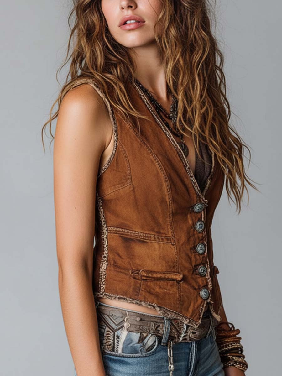 Inéalondon™ | Brass Button Stitching Vest