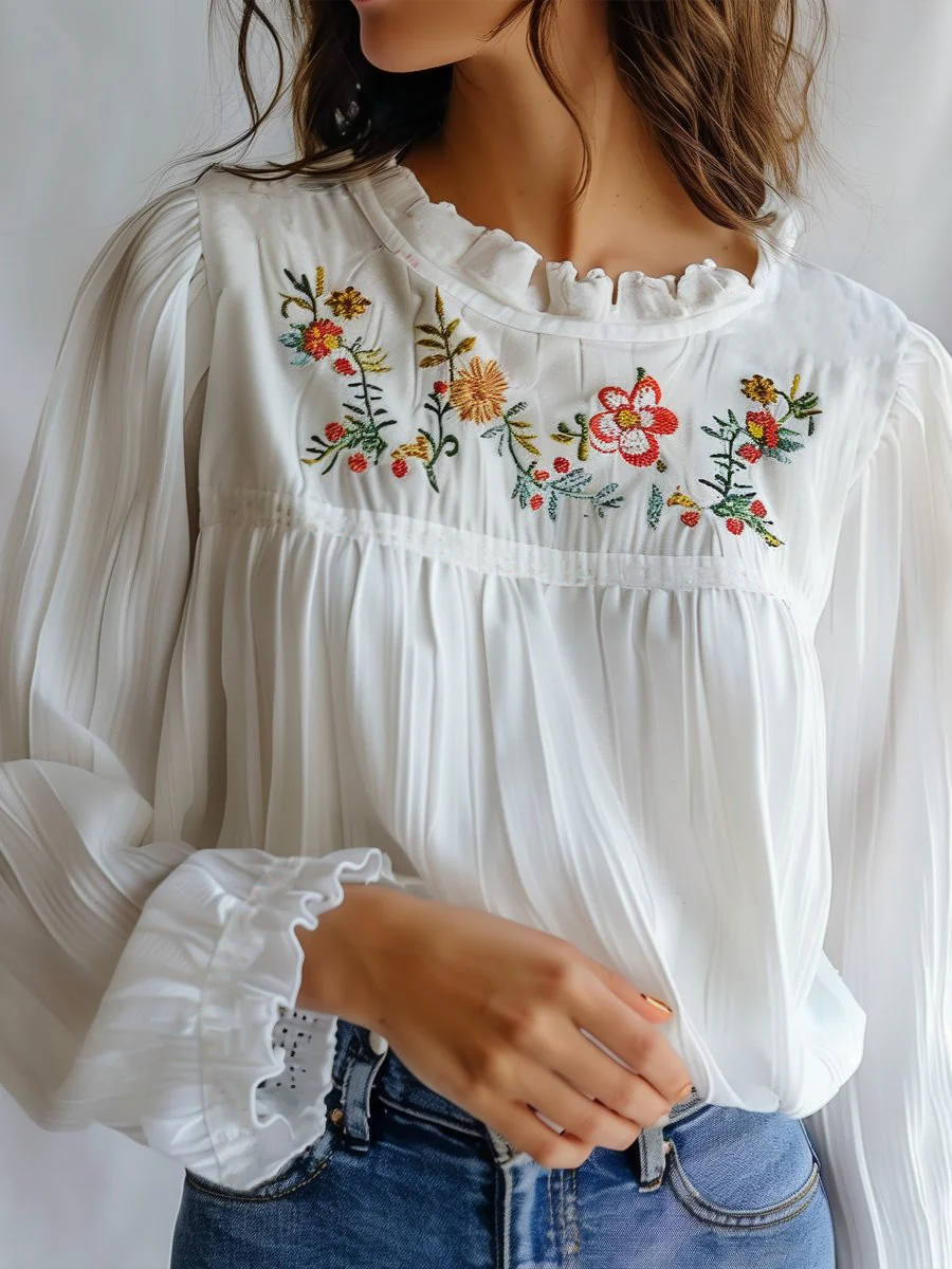 Inéalondon™ | White Embroidered Blouse