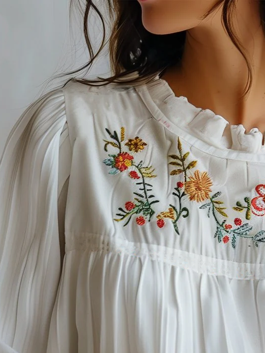 Inéalondon™ | White Embroidered Blouse