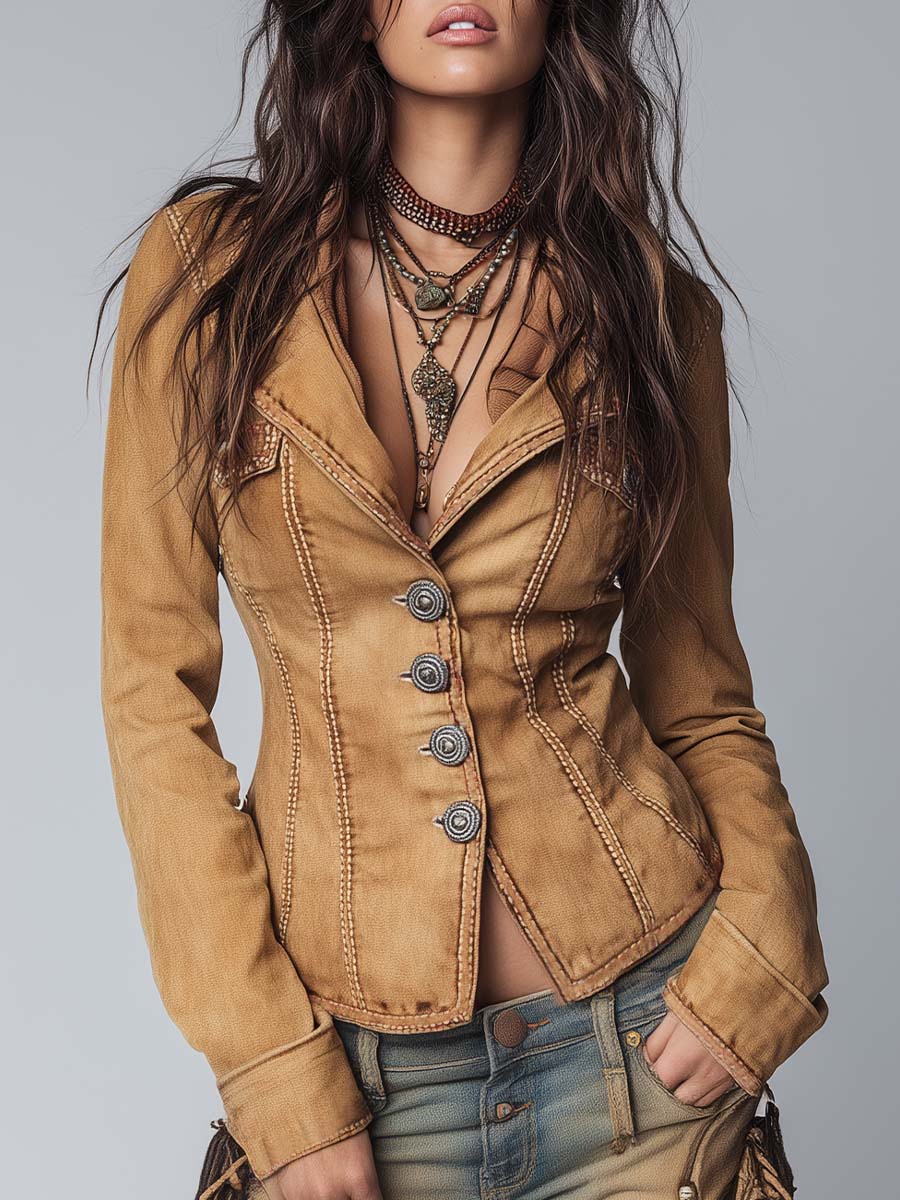 Inéalondon™ | Washed Khaki Denim Jacket