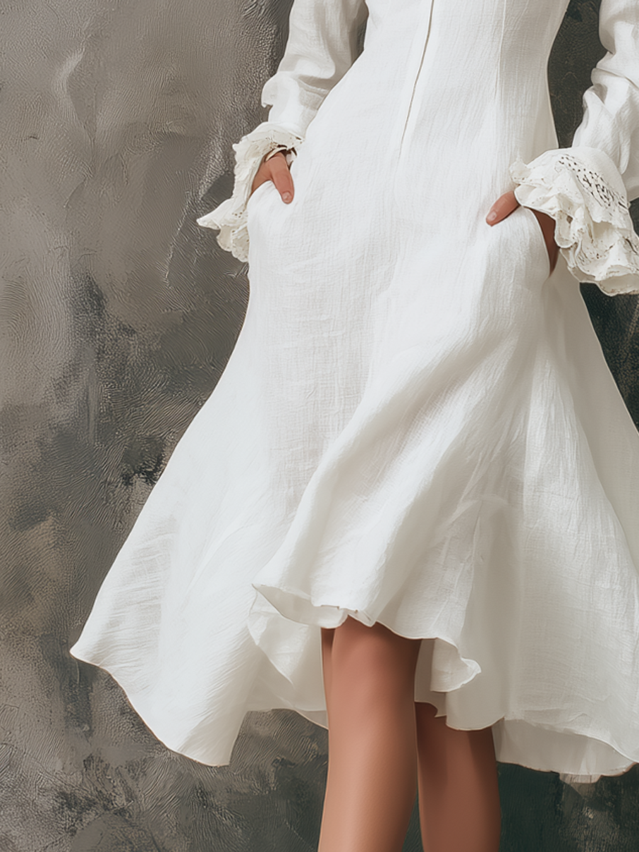 Inéalondon™ | Ruffle Cuffs Midi Dress