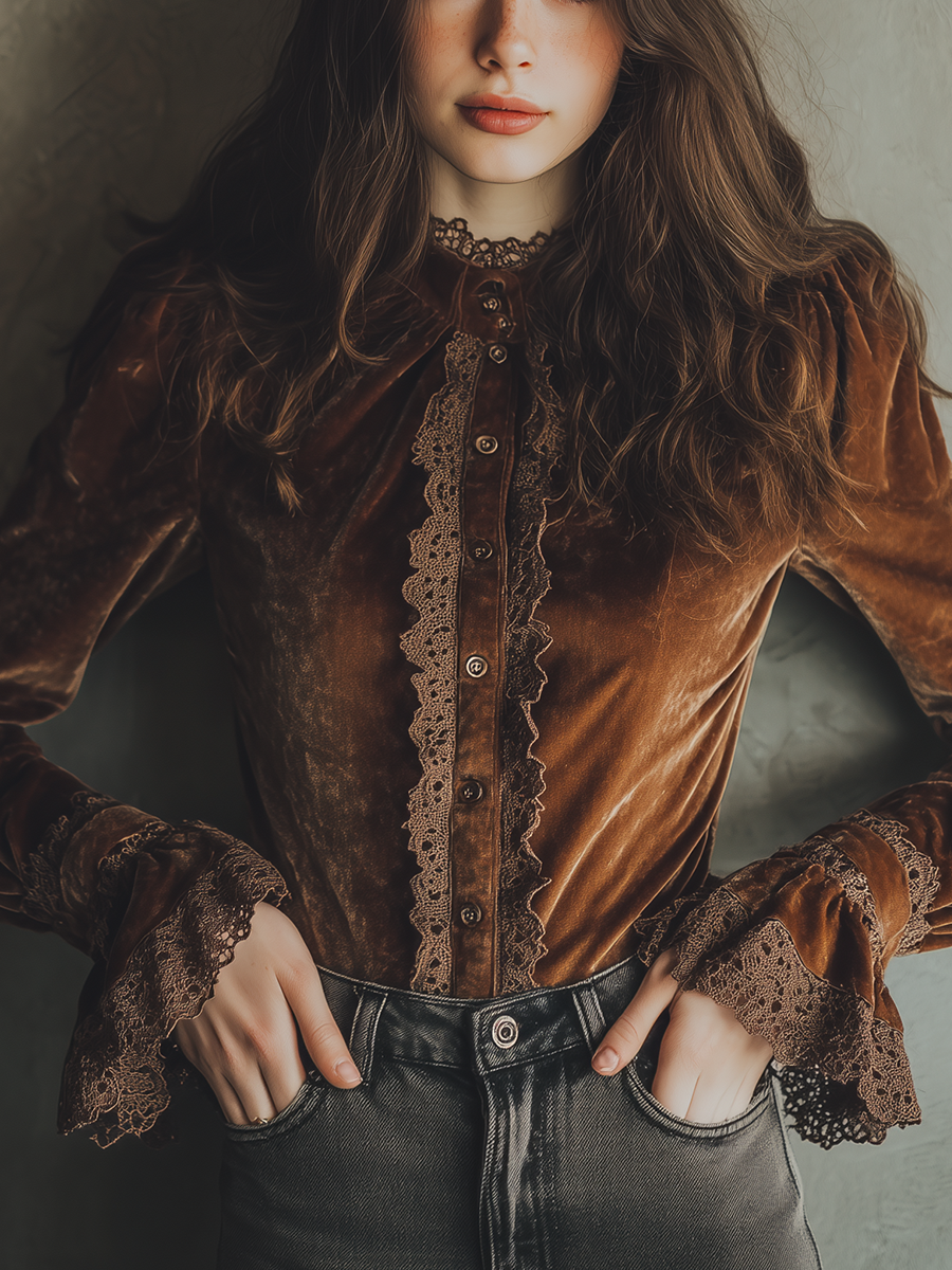 Inéalondon™ | Cuffs Poly Velvet Blouse