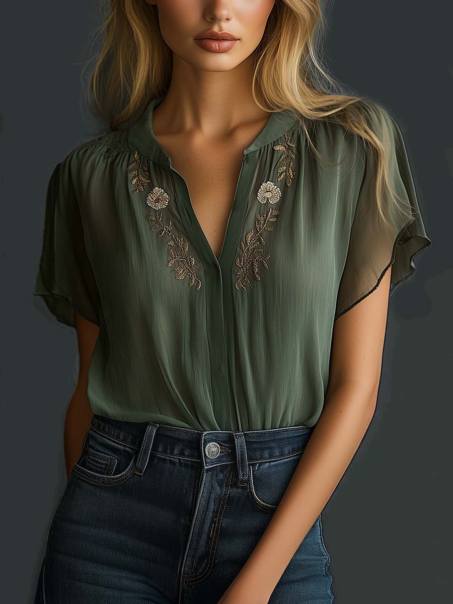 Inéalondon™ | Chiffon Short Sleeve Shirt