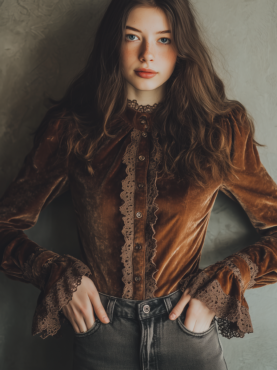 Inéalondon™ | Cuffs Poly Velvet Blouse