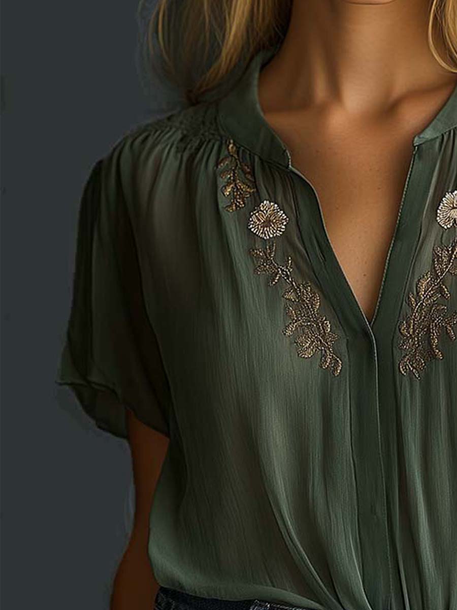 Inéalondon™ | Chiffon Short Sleeve Shirt