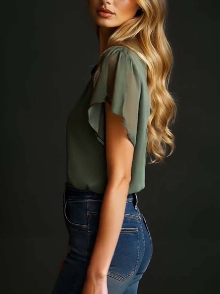 Inéalondon™ | Chiffon Short Sleeve Shirt