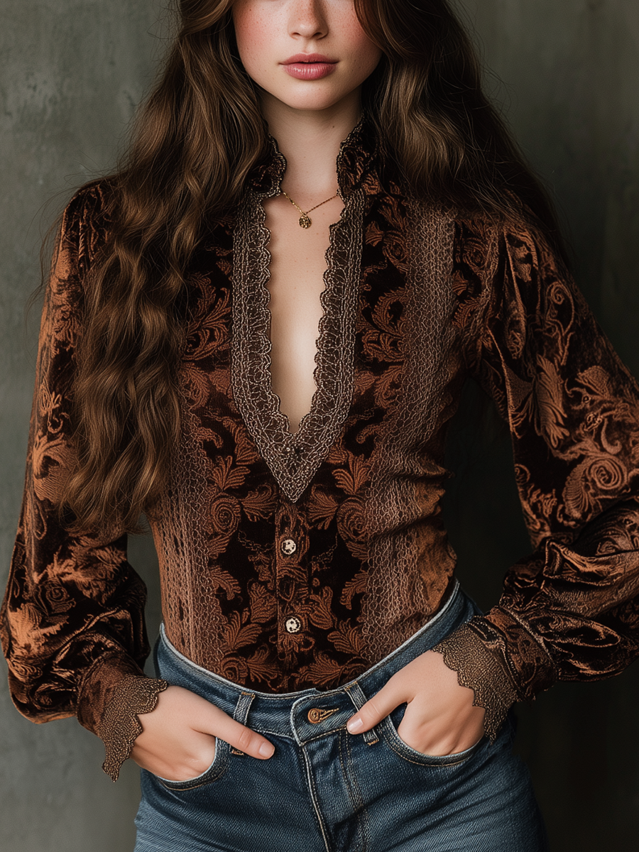 Inéalondon™ | Trim Poly Velvet Blouse