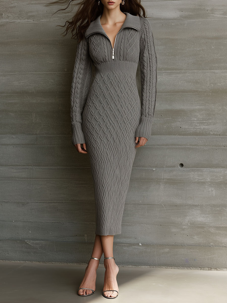 Inéalondon™ | Cable Knit Sweater Midi Dress